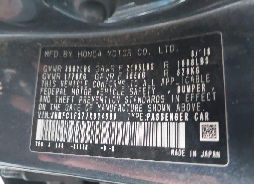 Photo 9 of 2018 Honda Civic EX-T (VIN JHMFC1F37JX034680)