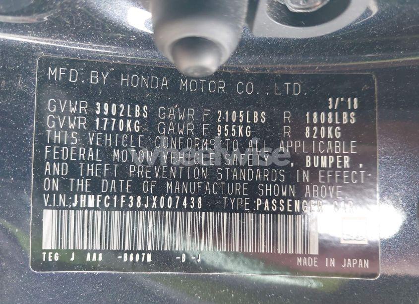 Photo 9 of 2018 Honda Civic EX-T (VIN JHMFC1F38JX007438)