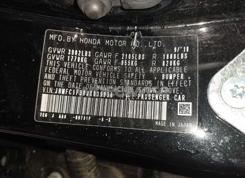 Photo 9 of 2018 Honda Civic EX-T (VIN JHMFC1F38JX039936)