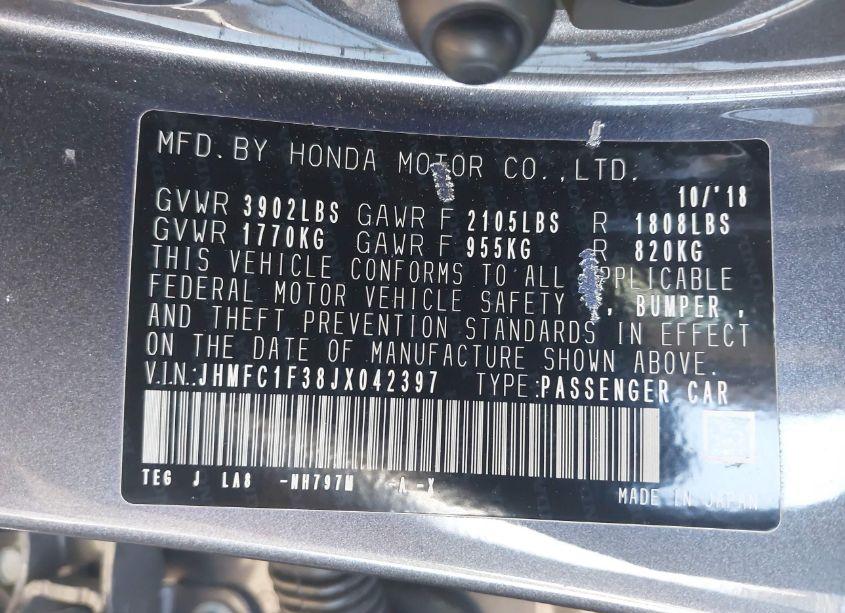 Photo 9 of 2018 Honda Civic EX-T (VIN JHMFC1F38JX042397)