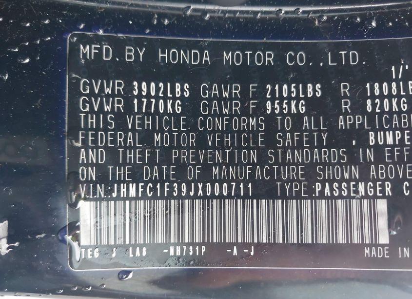 Photo 9 of 2018 Honda Civic EX-T (VIN JHMFC1F39JX000711)