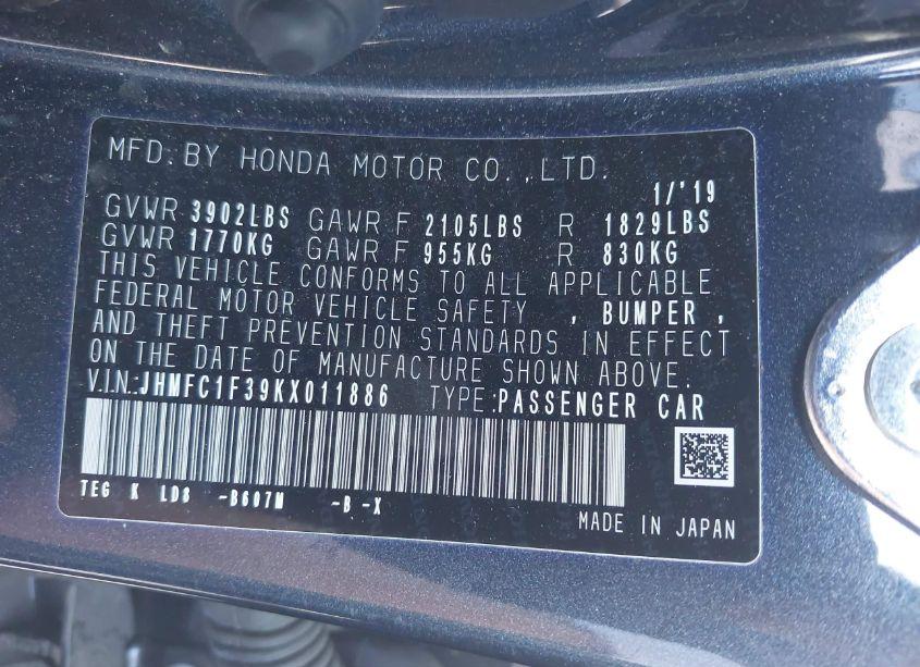 Photo 9 of 2019 Honda Civic EX (VIN JHMFC1F39KX011886)