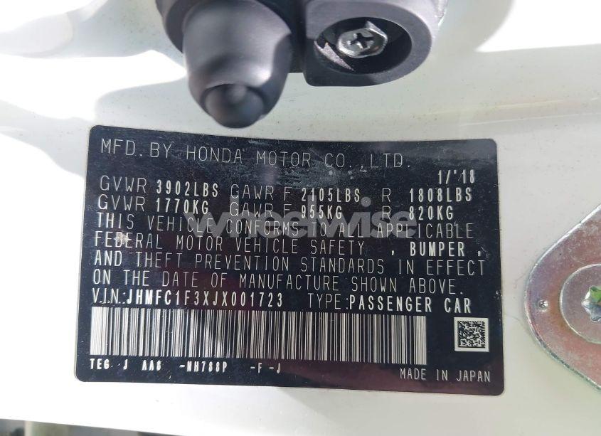 Photo 9 of 2018 Honda Civic EX-T (VIN JHMFC1F3XJX001723)