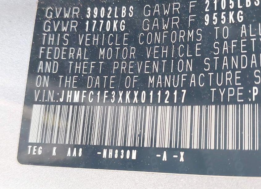 Photo 9 of 2019 Honda Civic EX (VIN JHMFC1F3XKX011217)