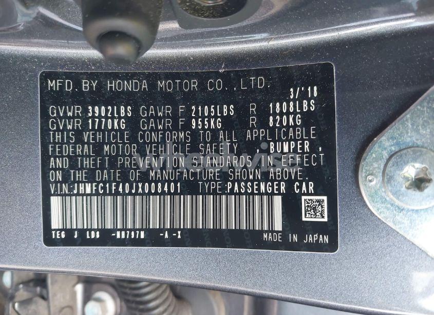 Photo 9 of 2018 Honda Civic EX-T (VIN JHMFC1F40JX008401)