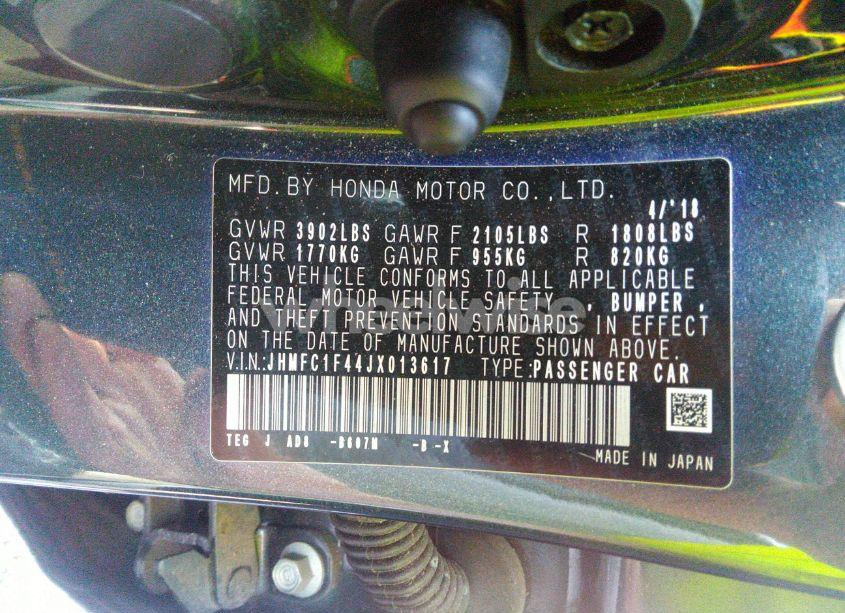 Photo 9 of 2018 Honda Civic EX-T (VIN JHMFC1F44JX013617)