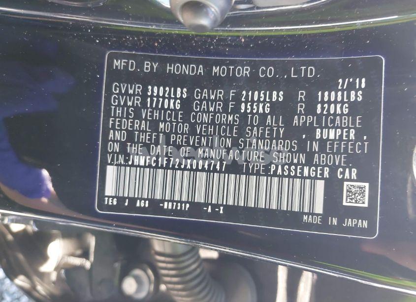 Photo 9 of 2018 Honda Civic EX-L (VIN JHMFC1F72JX004747)