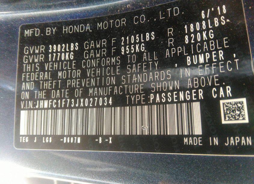 Photo 9 of 2018 Honda Civic EX-L (VIN JHMFC1F73JX027034)