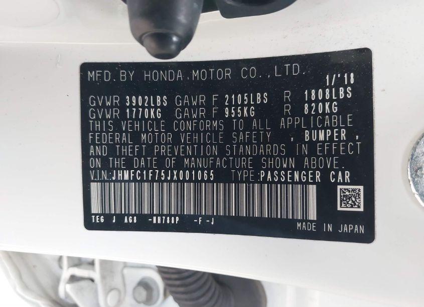 Photo 9 of 2018 Honda Civic EX-L (VIN JHMFC1F75JX001065)