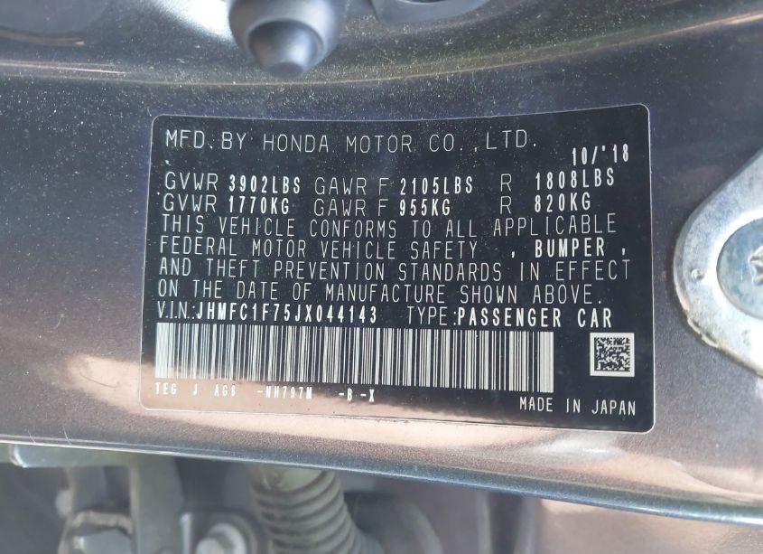 Photo 9 of 2018 Honda Civic EX-L (VIN JHMFC1F75JX044143)