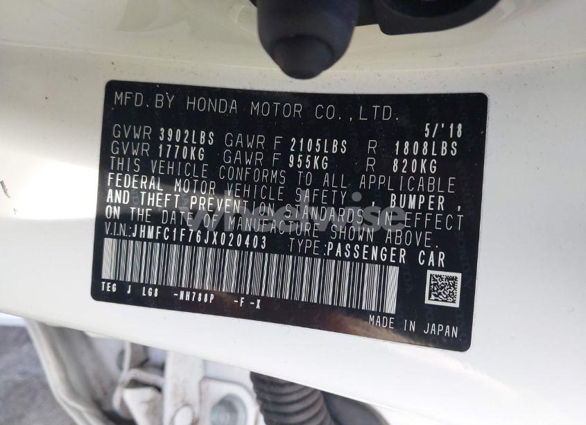 Photo 9 of 2018 Honda Civic EX-L (VIN JHMFC1F76JX020403)