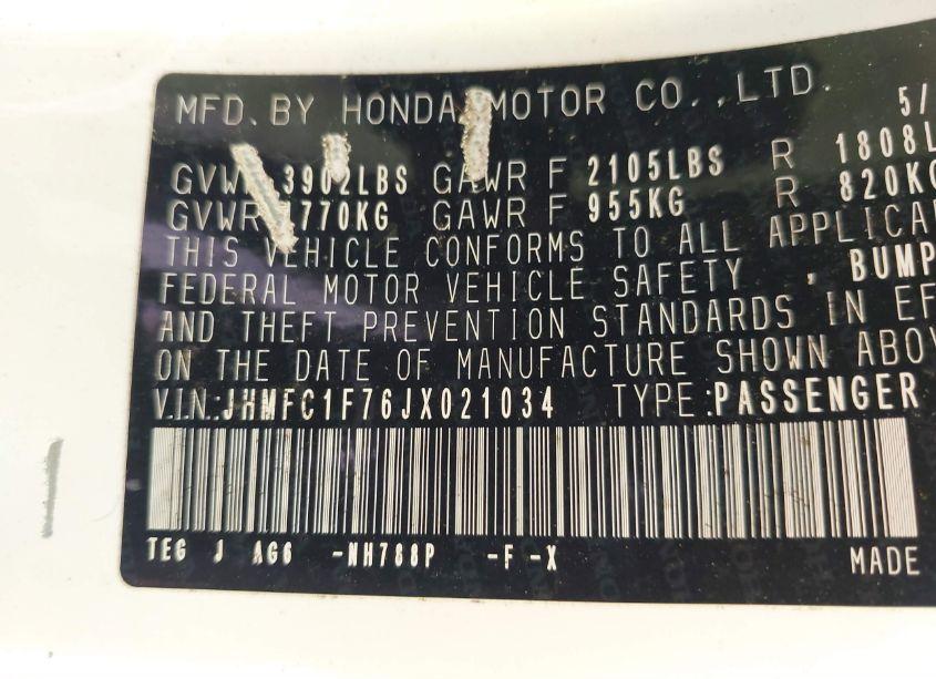 Photo 9 of 2018 Honda Civic EX-L (VIN JHMFC1F76JX021034)