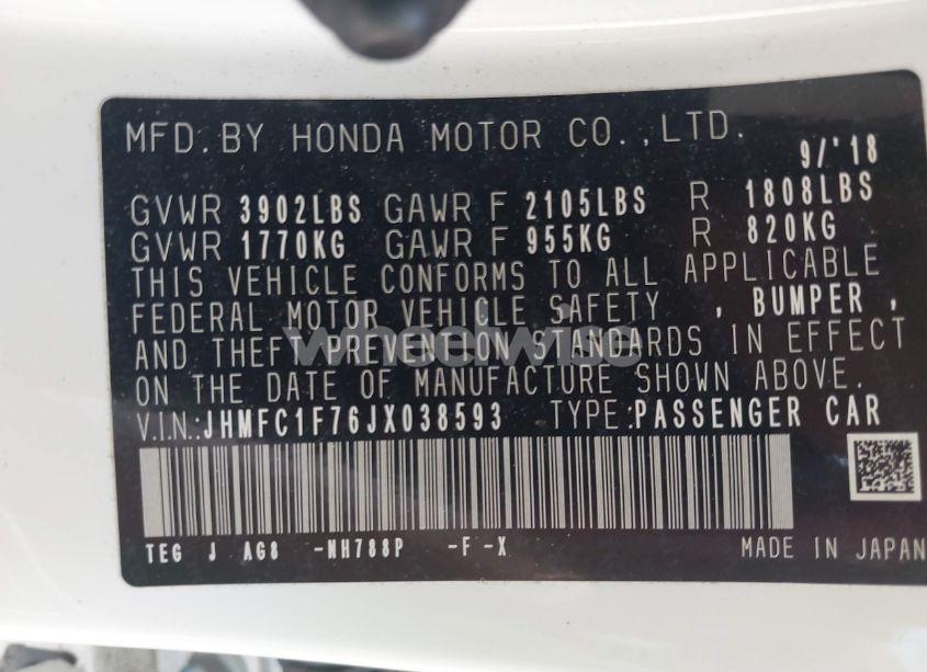 Photo 9 of 2018 Honda Civic EX-L (VIN JHMFC1F76JX038593)