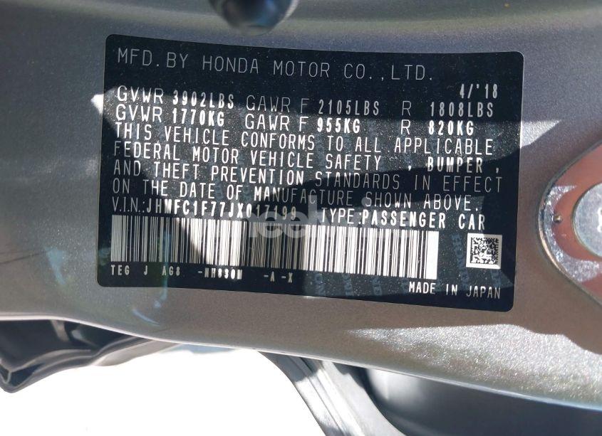 Photo 9 of 2018 Honda Civic EX-L (VIN JHMFC1F77JX017199)