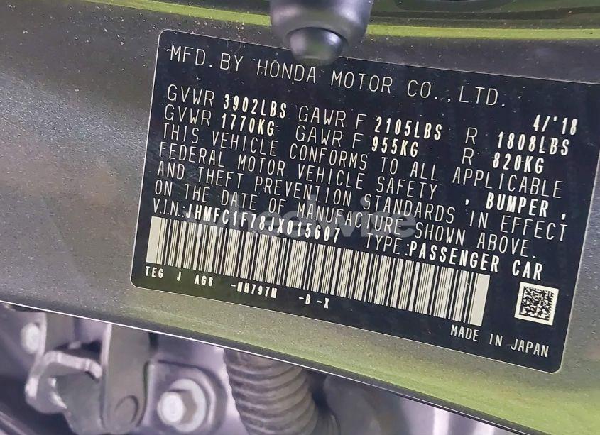 Photo 9 of 2018 Honda Civic EX-L (VIN JHMFC1F78JX015607)