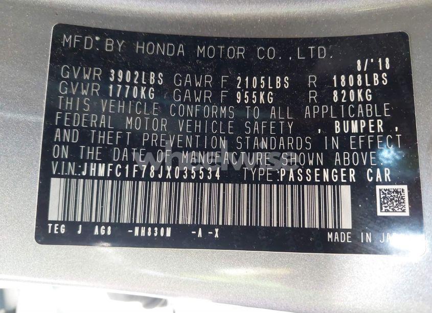 Photo 9 of 2018 Honda Civic EX-L (VIN JHMFC1F78JX035534)