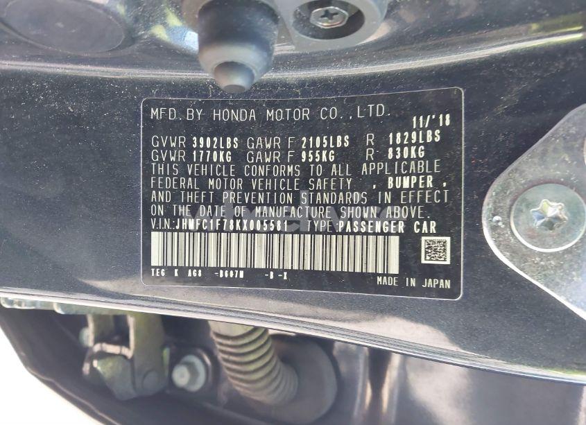 Photo 9 of 2019 Honda Civic EX-L (VIN JHMFC1F78KX005581)