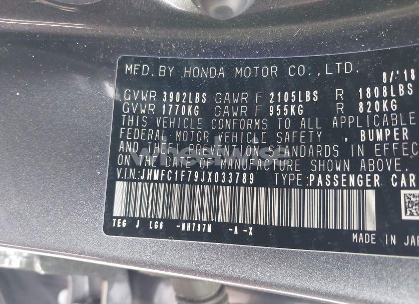 Photo 9 of 2018 Honda Civic EX-L (VIN JHMFC1F79JX033789)