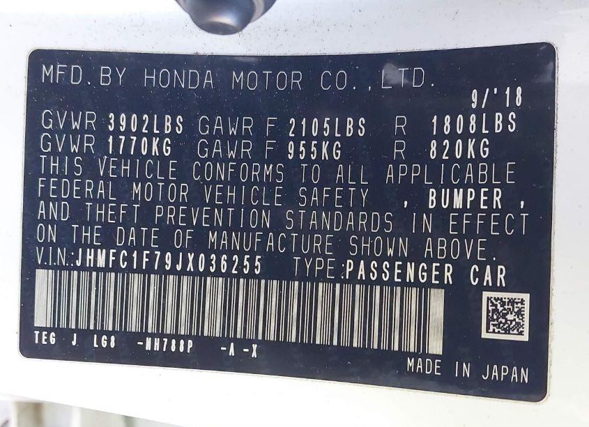 Photo 9 of 2018 Honda Civic EX-L (VIN JHMFC1F79JX036255)