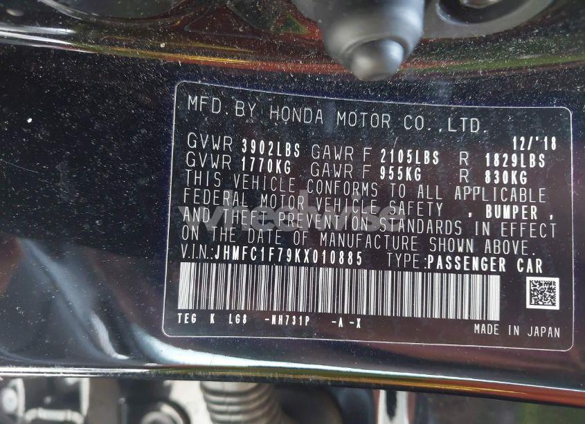 Photo 9 of 2019 Honda Civic EX-L (VIN JHMFC1F79KX010885)