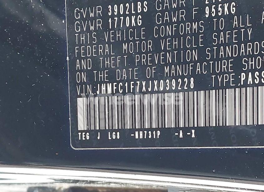 Photo 9 of 2018 Honda Civic EX-L (VIN JHMFC1F7XJX039228)