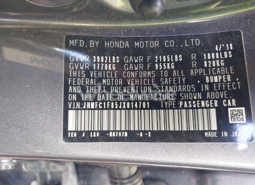 Photo 9 of 2018 Honda Civic EX-L (VIN JHMFC1F85JX014701)