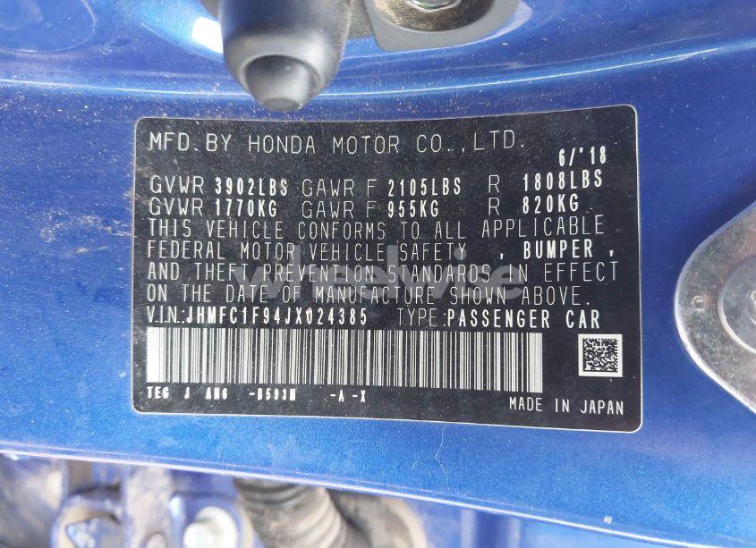 Photo 9 of 2018 Honda Civic TOURING (VIN JHMFC1F94JX024385)