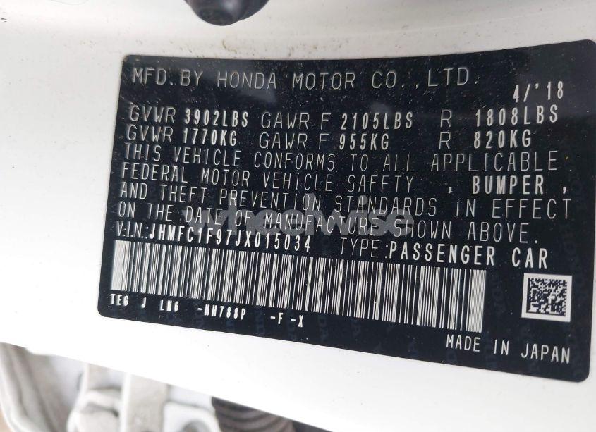 Photo 9 of 2018 Honda Civic TOURING (VIN JHMFC1F97JX015034)