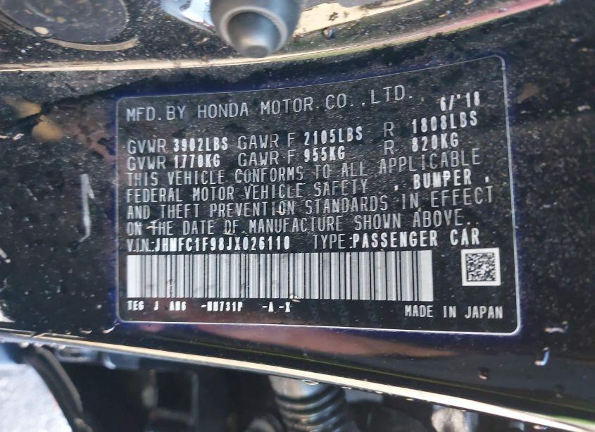 Photo 9 of 2018 Honda Civic TOURING (VIN JHMFC1F98JX026110)