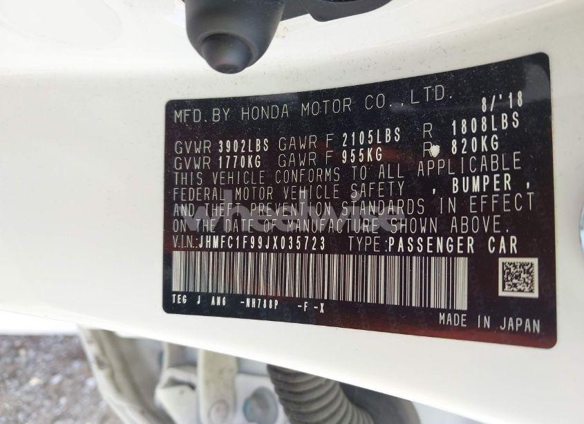 Photo 9 of 2018 Honda Civic TOURING (VIN JHMFC1F99JX035723)