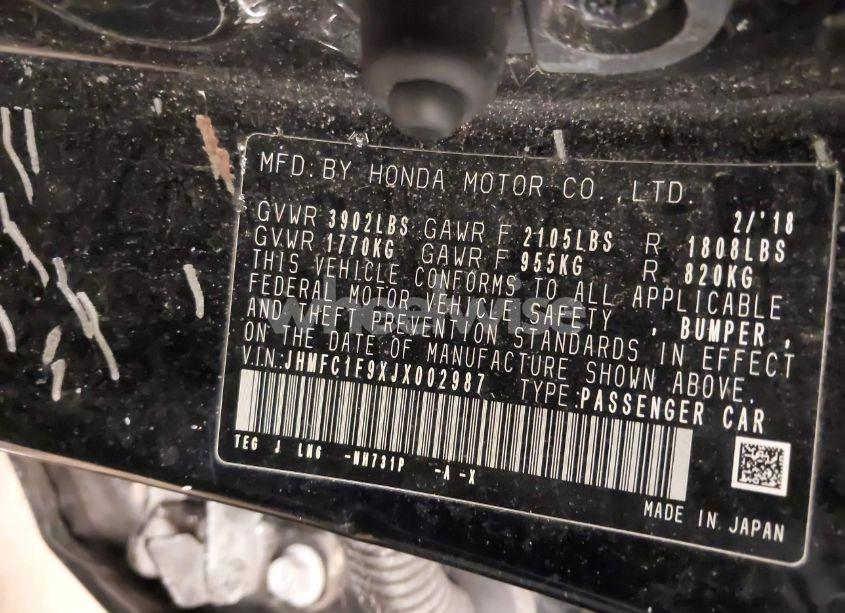 Photo 9 of 2018 Honda Civic TOURING (VIN JHMFC1F9XJX002987)