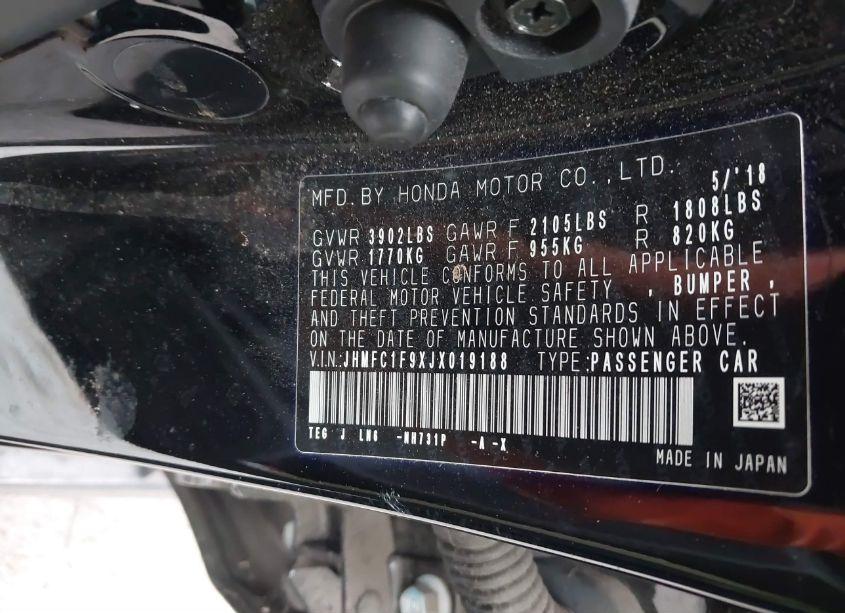 Photo 9 of 2018 Honda Civic TOURING (VIN JHMFC1F9XJX019188)