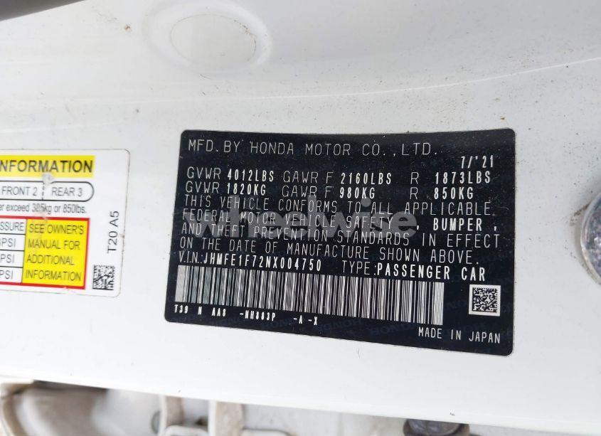 Photo 9 of 2022 Honda Civic EX (VIN JHMFE1F72NX004750)