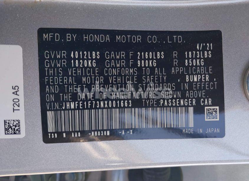 Photo 9 of 2022 Honda Civic EX (VIN JHMFE1F73NX001663)