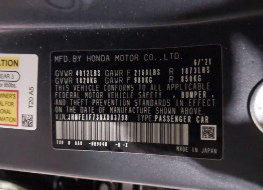 Photo 9 of 2022 Honda Civic EX (VIN JHMFE1F73NX003798)
