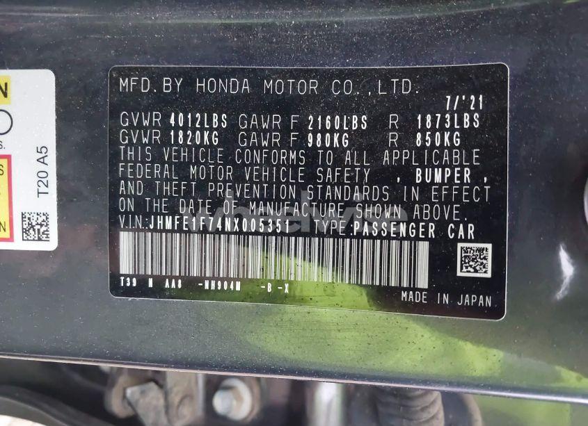 Photo 9 of 2022 Honda Civic EX (VIN JHMFE1F74NX005351)