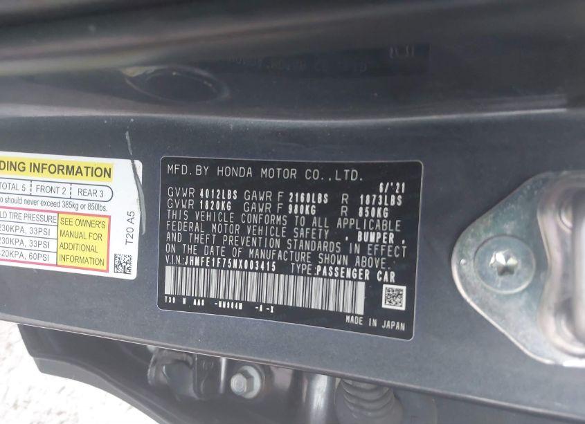 Photo 9 of 2022 Honda Civic EX (VIN JHMFE1F75NX003415)