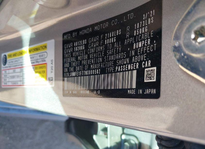 Photo 9 of 2022 Honda Civic EX (VIN JHMFE1F77NX000502)