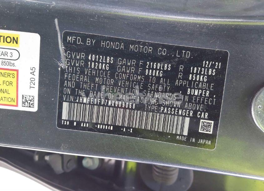 Photo 9 of 2022 Honda Civic EX (VIN JHMFE1F77NX009068)
