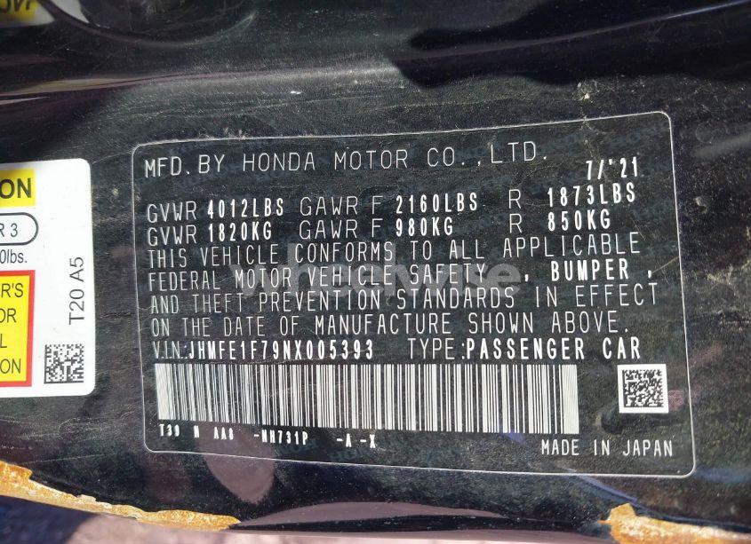 Photo 9 of 2022 Honda Civic EX (VIN JHMFE1F79NX005393)