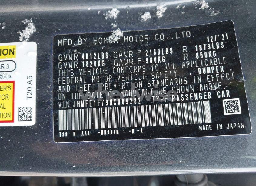 Photo 9 of 2022 Honda Civic EX (VIN JHMFE1F79NX009282)