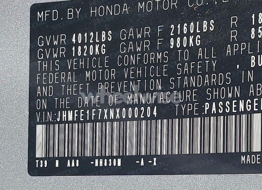 Photo 9 of 2022 Honda Civic EX (VIN JHMFE1F7XNX000204)
