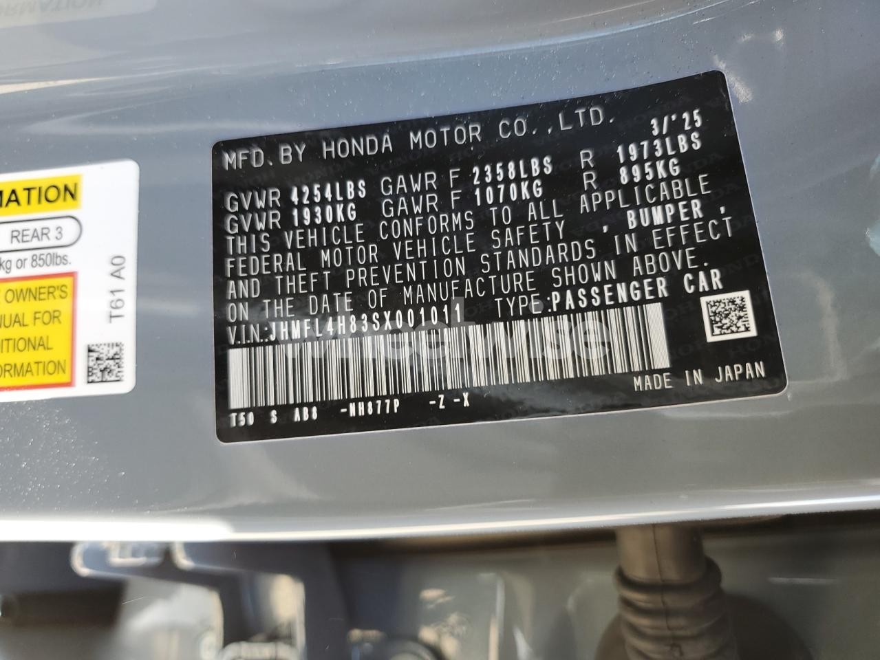 Photo 13 of 2025 HONDA CIVIC SPORT (VIN JHMFL4H83SX001011)