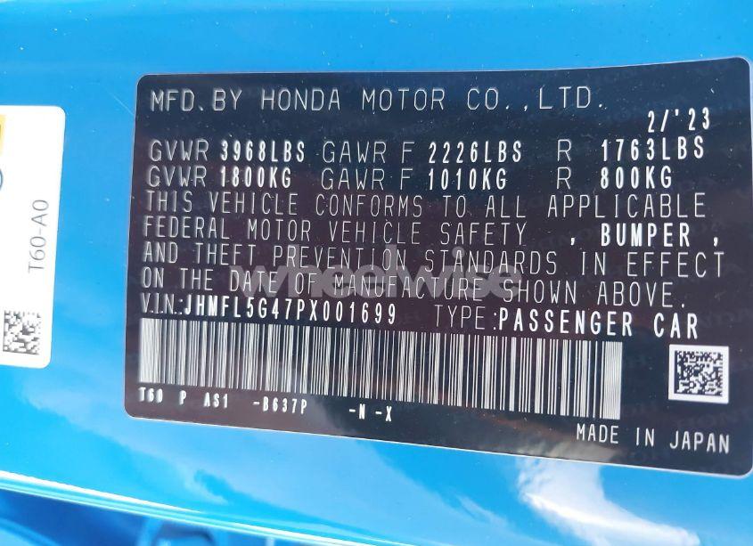 Photo 9 of 2023 Honda Civic TYPE R TOURING (VIN JHMFL5G47PX001699)
