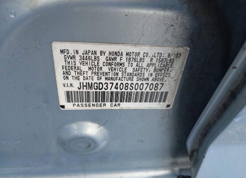 Photo 9 of 2008 Honda Fit (VIN JHMGD37408S007087)