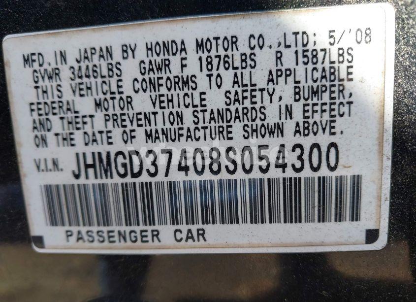 Photo 9 of 2008 Honda Fit (VIN JHMGD37408S054300)