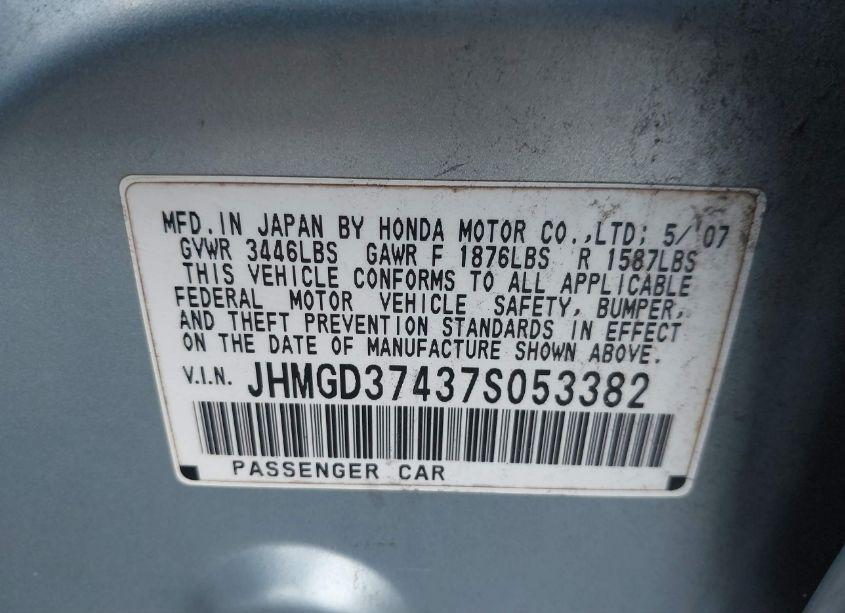 Photo 9 of 2007 Honda Fit (VIN JHMGD37437S053382)
