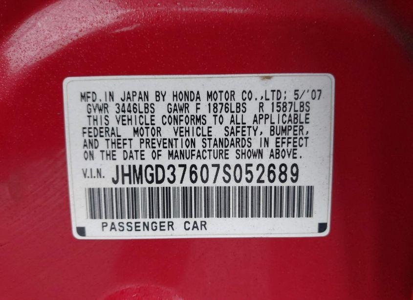 Photo 9 of 2007 Honda Fit SPORT (VIN JHMGD37607S052689)