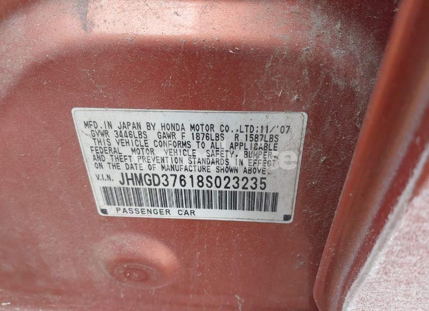 Photo 9 of 2008 Honda Fit SPORT (VIN JHMGD37618S023235)