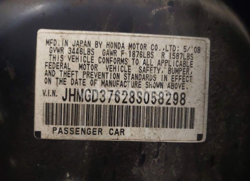 Photo 9 of 2008 Honda Fit SPORT (VIN JHMGD37628S058298)